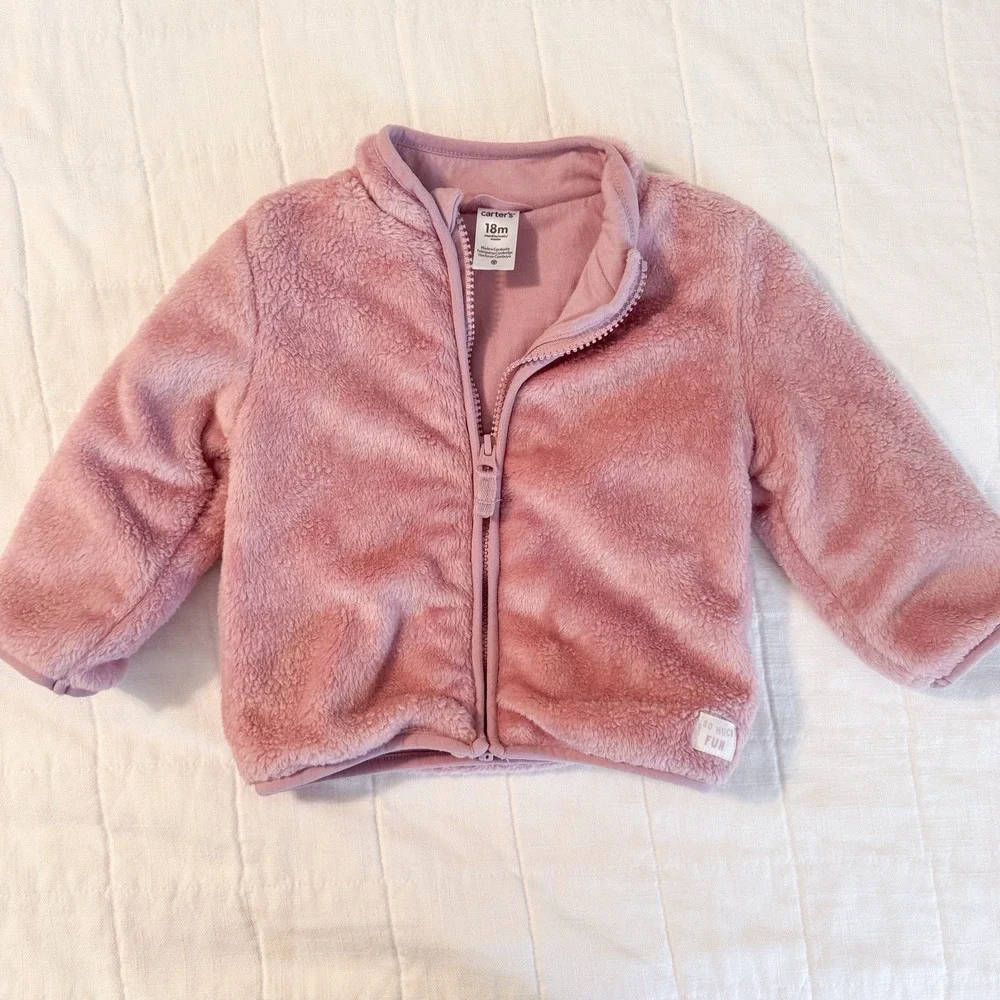 Osh Kosh Pink Fleece Jacket Size 18 Months- Pink-‎ Soft Jersey Lined- Zip Up